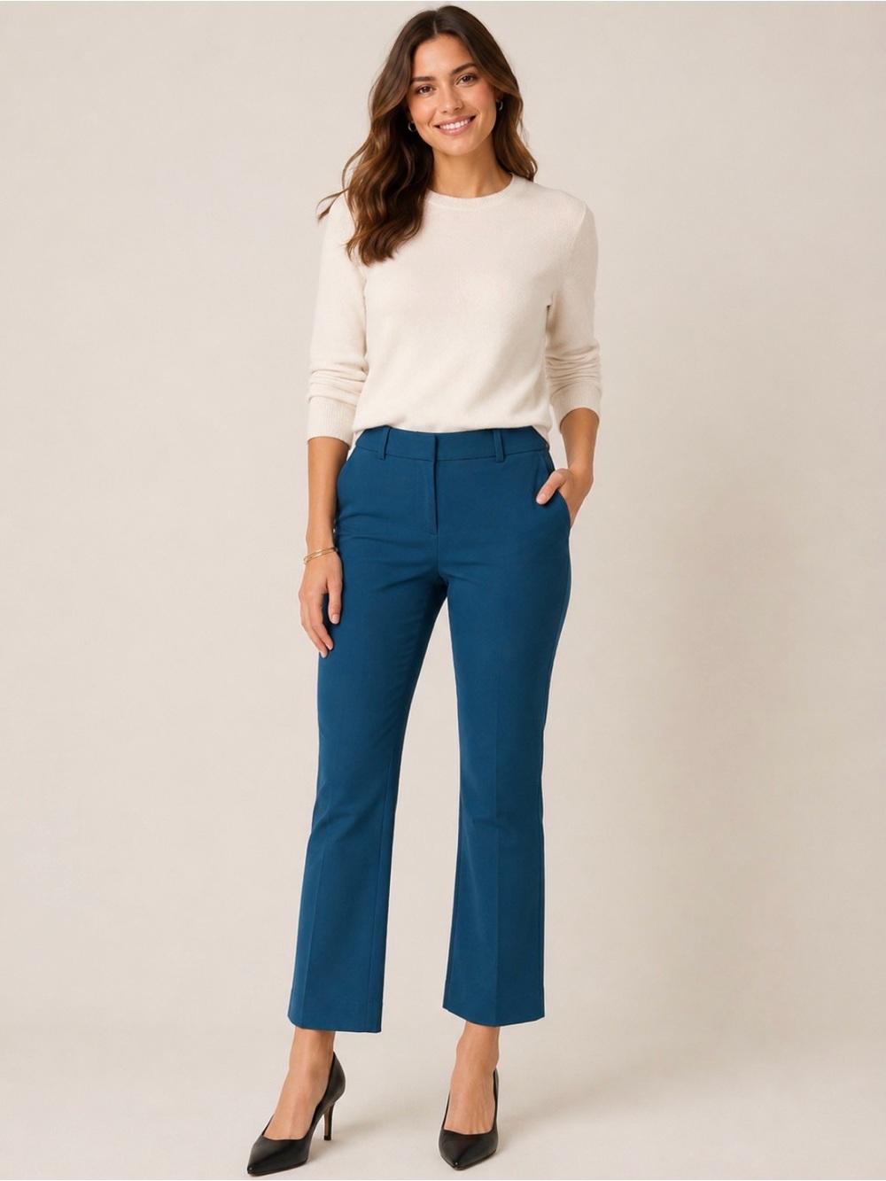 J.Crew Teddie Cropped Pants Size 8 Teal Cotton Blend Slim Career Ankle Pants